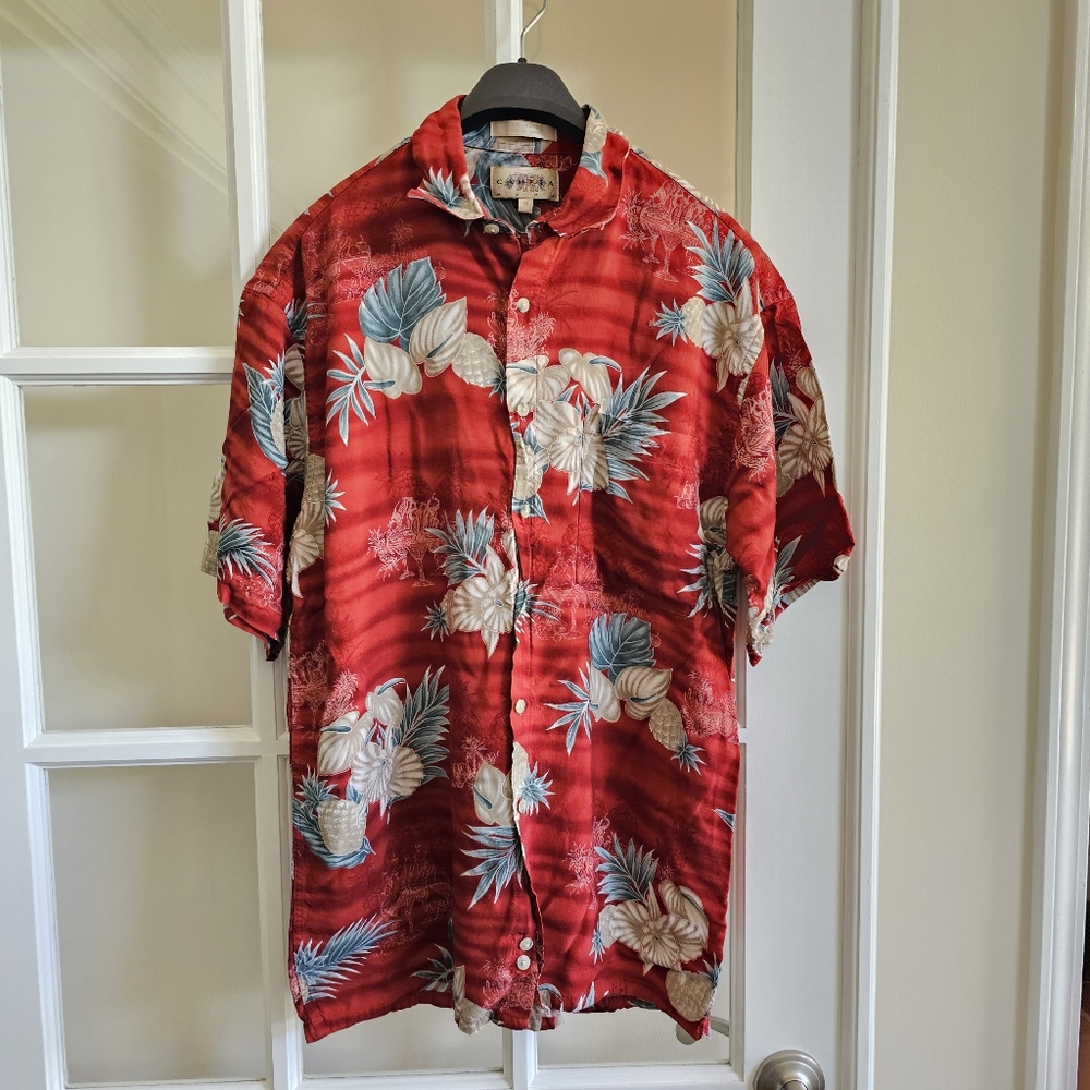 Campia Moda Cocktail Drinks Pineapple Palm Leaf Hawaiian Mens M Carribean Shirt